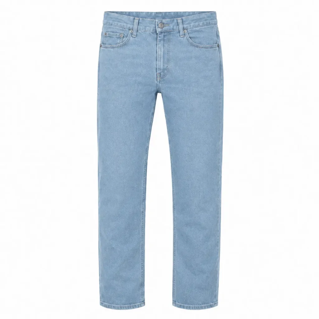 Pantalón jean recto elastizado Celeste liso frente
