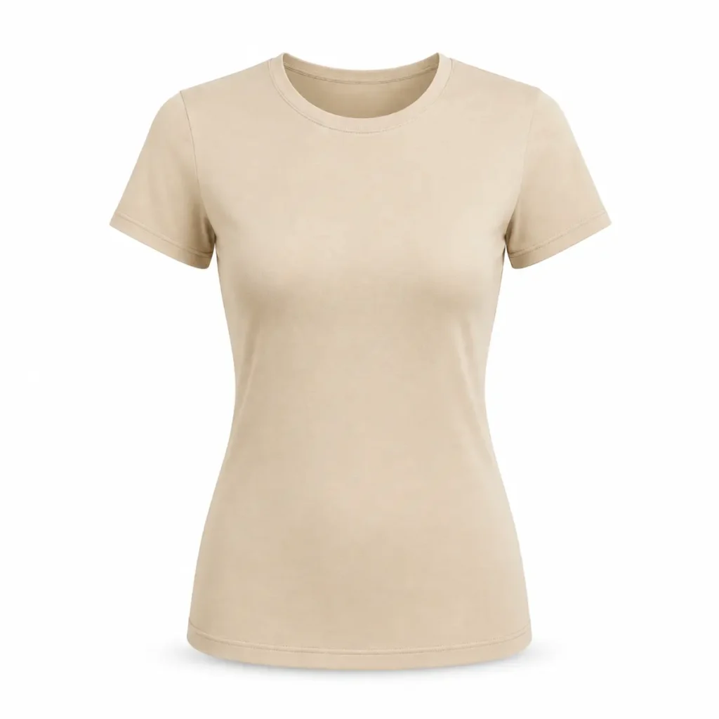 Remera mujer con lycra Beige frente